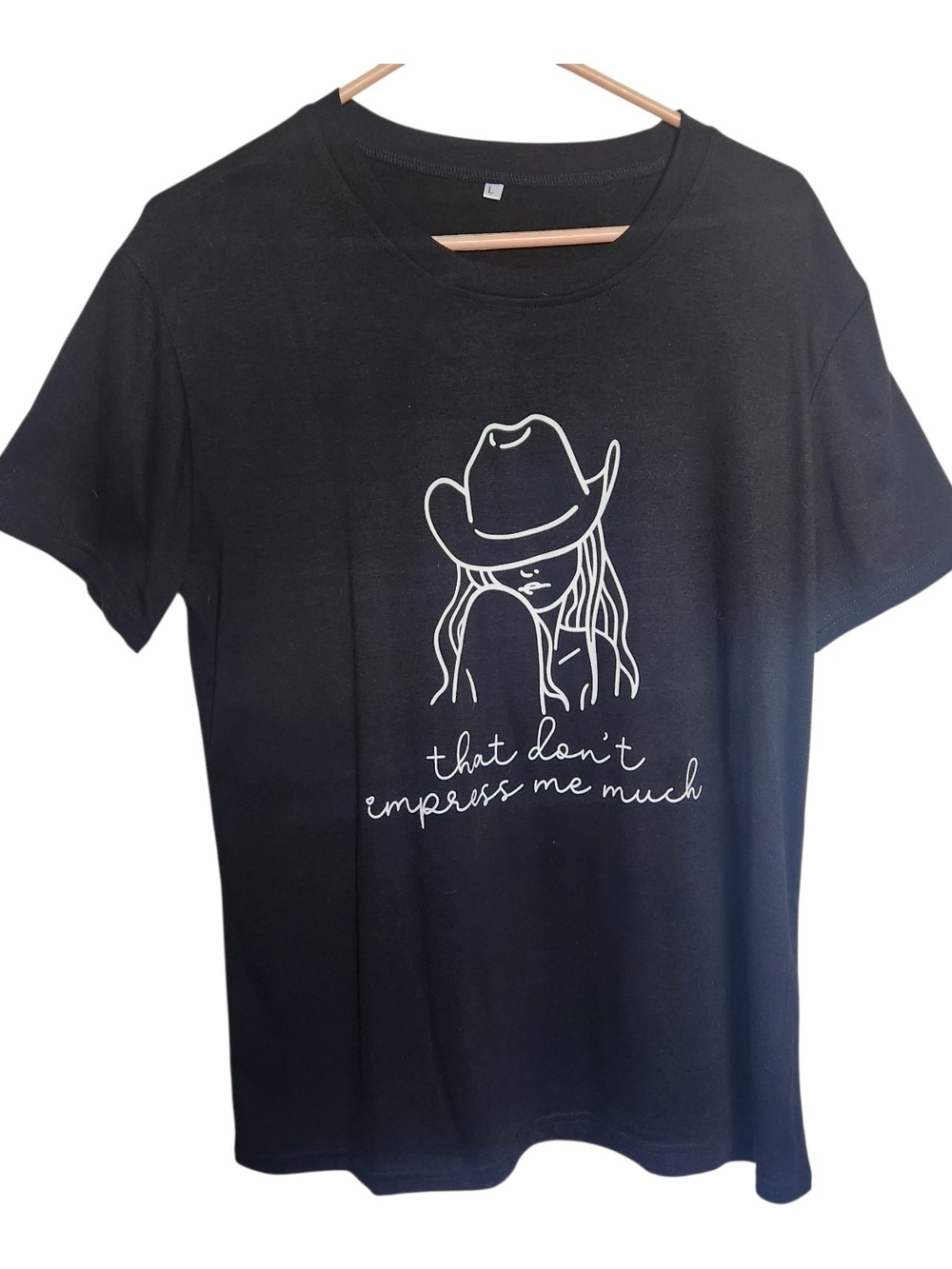 Black Graphic Tee with White Cowgirl Shania Twain Graphic Size Large